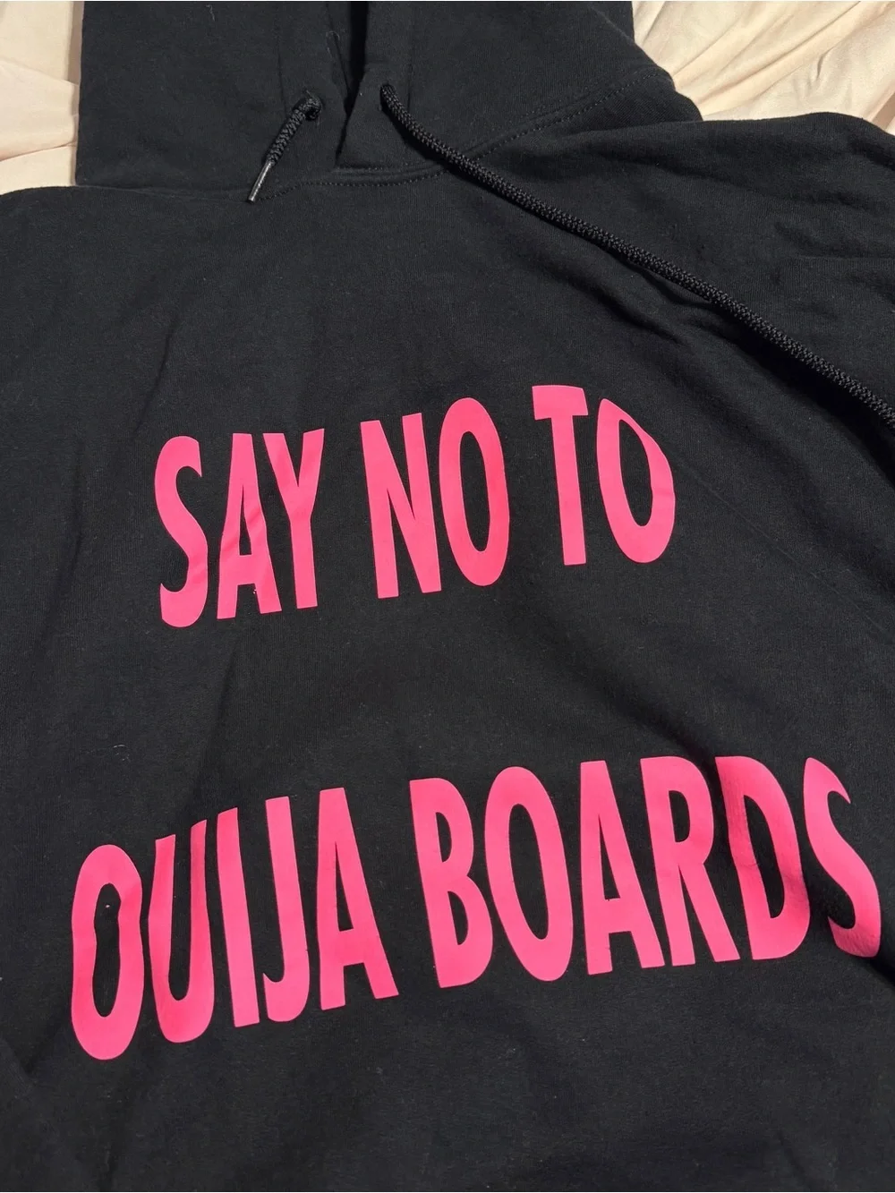 Corey Scherer Black Hoodie with Pink "Say No To Ouija Boards" Graphic - Picture 3 of 5